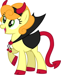 Size: 3000x3731 | Tagged: safe, artist:cloudyglow, character:carrot top, character:golden harvest, species:pony, episode:luna eclipsed, g4, my little pony: friendship is magic, clothing, costume, devil horns, female, mare, raised hoof, simple background, smiling, solo, transparent background, vector