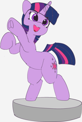 Size: 400x600 | Tagged: safe, artist:pabbley, edit, character:twilight sparkle, character:twilight sparkle (unicorn), species:pony, species:unicorn, color edit, colored, cute, female, frog (hoof), hoofbutt, mare, open mouth, pedestal, pose, rearing, smiling, solo, twiabetes, underhoof