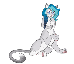 Size: 2749x2401 | Tagged: safe, artist:askbubblelee, oc, oc only, oc:bubble lee, species:anthro, barely pony related, breasts, cat, chakat, featureless breasts, female, freckles, furry, pale belly, simple background, solo, species swap, taur, transparent background