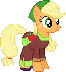 Size: 1000x1090 | Tagged: safe, artist:cloudyglow, character:applejack, species:earth pony, species:pony, equestria girls:movie magic, g4, my little pony: equestria girls, spoiler:eqg specials, clothing, equestria girls outfit, equestria girls ponified, female, freckles, mare, ponified, simple background, smiling, solo, trace, transparent background, vector, vector trace