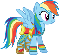 Size: 1000x915 | Tagged: safe, artist:cloudyglow, character:rainbow dash, species:pegasus, species:pony, equestria girls:movie magic, g4, my little pony: equestria girls, spoiler:eqg specials, clothing, equestria girls outfit, equestria girls ponified, female, mare, multicolored hair, ponified, rainbow dash always dresses in style, simple background, smiling, solo, transparent background