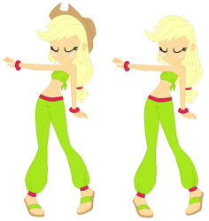 Size: 557x589 | Tagged: safe, artist:haleyc4629, artist:selenaede, base used, character:applejack, my little pony:equestria girls, bandeau, belly button, eyes closed, harem pants, midriff, sandals, simple background, white background