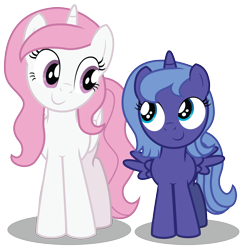 Size: 2556x2612 | Tagged: safe, artist:aleximusprime, character:princess celestia, character:princess luna, species:alicorn, species:pony, cewestia, duo, female, filly, pink-mane celestia, s1 luna, simple background, sisters, transparent background, woona, younger