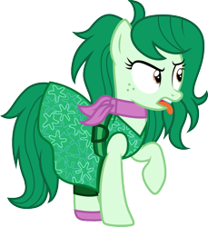 Size: 1000x1090 | Tagged: safe, artist:cloudyglow, character:wallflower blush, species:pony, equestria girls:forgotten friendship, g4, my little pony: equestria girls, clothes swap, clothing, cosplay, costume, crossover, disgust (inside out), disney, dress, equestria girls ponified, female, green, inside out, open mouth, pixar, ponified, simple background, solo, tongue out, transparent background, vector, vector trace