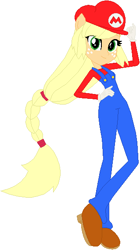 Size: 319x569 | Tagged: safe, artist:selenaede, artist:user15432, base used, character:applejack, species:human, my little pony:equestria girls, barely eqg related, cap, clothing, crossover, gloves, hat, mario, mario's hat, nintendo, overalls, ponied up, pony ears, red hat, shirt, shoes, super mario bros., super smash bros., undershirt
