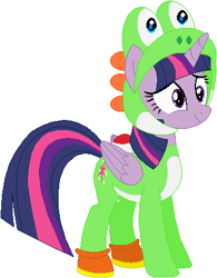 Size: 341x438 | Tagged: safe, artist:selenaede, artist:user15432, base used, character:twilight sparkle, character:twilight sparkle (alicorn), species:alicorn, species:pony, barely pony related, clothing, cosplay, costume, crossover, dinosaur, my little pony, nintendo, shoes, super mario bros., super smash bros., yoshi, yoshilight