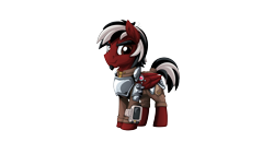 Size: 2560x1440 | Tagged: safe, artist:mysticalpha, oc, oc:firestorm, species:pegasus, species:pony, fallout equestria, armor, artificial wings, augmented, biohacking, clothing, cyborg, jacket, leather, leather armor, leather jacket, male, mechanical wing, pipbuck, shading, simple background, solo, steel, wings