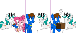 Size: 1808x800 | Tagged: safe, artist:dekomaru, character:pinkie pie, oc, oc:dazzle, oc:flying ace, parent:oc:flying ace, parent:pinkie pie, parents:canon x oc, species:earth pony, species:pegasus, species:pony, tumblr:ask twixie, ask, baby, baby pony, box, comic, female, filly, implied infidelity, offspring, sweat, tumblr
