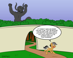 Size: 1000x800 | Tagged: safe, artist:empyu, character:lord tirek, character:quibble pants, species:earth pony, species:pony, 30 minute art challenge, crying, dialogue, fleeing, running, speech bubble, wall