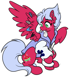 Size: 960x1073 | Tagged: safe, artist:egophiliac, oc, oc only, oc:melon frost, species:pegasus, species:pony, 2019 community collab, derpibooru community collaboration, clothing, ear piercing, earring, feather, female, freckles, hoodie, jewelry, mare, piercing, simple background, snake bites, solo, spread wings, transparent background, wings
