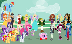 Size: 2353x1449 | Tagged: safe, artist:pupkinbases, artist:selenaede, artist:user15432, character:applejack, character:fluttershy, character:pinkie pie, character:rainbow dash, character:rarity, character:spike, character:starlight glimmer, character:sunset shimmer, character:twilight sparkle, character:twilight sparkle (alicorn), species:alicorn, species:dragon, species:earth pony, species:human, species:pegasus, species:pony, species:unicorn, my little pony:equestria girls, barely eqg related, barely pony related, bayonetta, bayonetta (character), bayonetta 2, bodysuit, butterfly wings, clawdeen wolf, cleo de nile, clothing, crossover, crown, cute, cute little fangs, dracula, draculaura, dress, ear piercing, earring, egyptian, equestria girls style, equestria girls-ified, fairies, fairies are magic, fairy, fairy wings, fangs, frankenstein, frankie stein, ghoulia yelps, glasses, gloves, gown, hasbro, hasbro studios, hasbro vs mattel, hylian, jeanne, jewelry, kirby, kirby (character), lagoona blue, link, mane eight, mane seven, mane six, mattel, monster, monster high, mummy, nintendo, piercing, platinum games, ponyville, princess daisy, princess peach, princess pinkie pie, princess twipeach, raripeach, regalia, rosalina, sea creature, sea monster, sega, shoes, super mario bros., super mario galaxy, super smash bros., team little angels, the legend of zelda, the legend of zelda: the wind waker, toon link, vampire, vegan, vegetarian, werewolf, wings, zombie