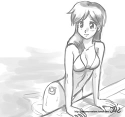 Size: 1280x1200 | Tagged: safe, artist:johnjoseco, character:shutterfly, species:human, bikini, clothing, cutie mark on human, grayscale, humanized, monochrome, swimsuit