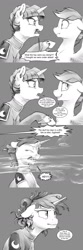 Size: 800x2400 | Tagged: safe, artist:silfoe, character:rainbow dash, character:twilight sparkle, character:twilight sparkle (unicorn), species:pegasus, species:pony, species:unicorn, alternate timeline, alternate universe, angry, comic, dialogue, duo, female, gray background, grayscale, mare, messy hair, messy mane, monochrome, moonsetmlp, nightmare takeover timeline, scrunchy face, short hair, simple background, speech bubble, unamused