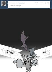 Size: 666x916 | Tagged: safe, artist:egophiliac, character:princess luna, species:pony, moonstuck, ask, baby blanket, blanket, comic, falling, female, grayscale, lunar map, map, monochrome, solo, tumblr, woona, woonoggles