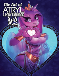 Size: 998x1300 | Tagged: safe, artist:atryl, edit, character:princess cadance, species:alicorn, species:anthro, species:pony, book cover, breasts, busty princess cadance, clothing, cover, cute, cutedance, dress, female, heart, heart hands, looking at you, magic, mare, side slit, smiling, solo