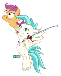 Size: 800x1000 | Tagged: safe, artist:dm29, character:scootaloo, character:terramar, species:classical hippogriff, species:hippogriff, species:pegasus, species:pony, species:seapony (g4), female, fishing rod, male, seaponified, seapony scootaloo, simple background, species swap, transparent background