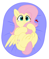 Size: 1574x1899 | Tagged: safe, artist:pabbley, colorist:zoness, edit, character:fluttershy, species:pegasus, species:pony, :3, color edit, colored, cute, ear fluff, female, frog (hoof), heart, hoofbutt, hug, mare, pillow, shyabetes, simple background, solo, tail hug, transparent background, underhoof