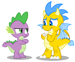 Size: 2786x2294 | Tagged: safe, artist:aleximusprime, character:spike, species:dragon, autobot, autobots in equestria, bumblebee, dragonified, grin, nervous grin, simple background, smiling, species swap, transformers