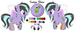 Size: 903x371 | Tagged: safe, artist:mlpcrystalharmony, artist:selenaede, base used, oc, oc only, oc:indigo flare, species:pegasus, species:pony, ear piercing, earring, female, jewelry, lip piercing, mare, nose piercing, open mouth, piercing, reference sheet, simple background, snake bites, solo, tattoo, transparent background, wing piercing