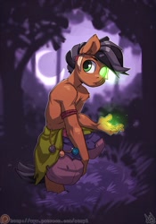 Size: 748x1069 | Tagged: safe, artist:atryl, oc, species:anthro, species:earth pony, species:pony, commission, glowing hands, jungle, magic, moon, patreon, patreon logo
