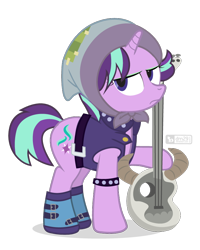 Size: 700x875 | Tagged: safe, artist:dm29, character:starlight glimmer, species:pony, species:unicorn, episode:the parent map, g4, bandana, boots, bracelet, edgelight glimmer, emo, female, goth, guitar, jewelry, shoes, simple background, solo, teenage glimmer, teenager, transparent background