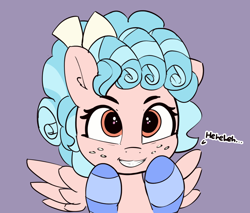 Size: 1162x991 | Tagged: safe, artist:pabbley, character:cozy glow, species:pegasus, species:pony, episode:marks for effort, g4, my little pony: friendship is magic, clothing, cozybetes, cute, dialogue, female, filly, freckles, laughing, pure concentrated unfiltered evil of the utmost potency, pure unfiltered evil, simple background, smiling, socks, solo, striped socks