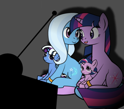 Size: 600x530 | Tagged: safe, artist:dekomaru, edit, character:trixie, character:twilight sparkle, parent:trixie, parent:twilight sparkle, parents:twixie, species:pony, species:unicorn, ship:twixie, tumblr:ask twixie, ask, cropped, female, lesbian, magical lesbian spawn, offspring, shipping, television, tumblr