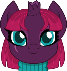 Size: 3000x3186 | Tagged: safe, artist:cloudyglow, character:fizzlepop berrytwist, character:tempest shadow, alternate hairstyle, broken horn, bust, cute, eye scar, female, looking at you, pretty pretty tempest, scar, simple background, solo, tempestbetes, transparent background