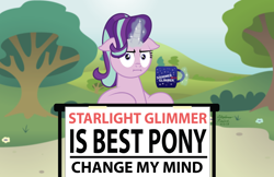 Size: 5100x3300 | Tagged: safe, artist:aleximusprime, character:starlight glimmer, species:pony, species:unicorn, episode:marks for effort, g4, my little pony: friendship is magic, :i, best pony, change my mind, coffee mug, crossing the memes, doubt, female, floppy ears, i mean i see, implied shimmerglimmer, implied sunset shimmer, irony, looking at you, magic, mare, meme, mug, narcissism, self-esteem, solo, steven crowder, telekinesis, tree