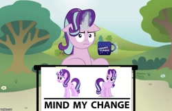 Size: 773x500 | Tagged: safe, artist:aleximusprime, character:starlight glimmer, species:pony, species:unicorn, episode:marks for effort, g4, my little pony: friendship is magic, change my mind, crossing the memes, female, glowing horn, i mean i see, image macro, levitation, magic, magic aura, mare, meme, mug, s5 starlight, solo, subverted meme, telekinesis