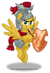 Size: 2759x3991 | Tagged: safe, artist:aleximusprime, character:flash magnus, species:pegasus, species:pony, episode:campfire tales, g4, my little pony: friendship is magic, >:), clothing, helmet, looking at you, male, netitus, shield, simple background, smiling, smirk, solo, stallion, transparent background