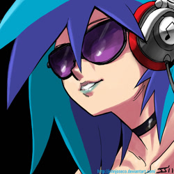 Size: 840x840 | Tagged: safe, artist:johnjoseco, character:dj pon-3, character:vinyl scratch, species:human, g4, female, headphones, humanized, photoshop, solo, sunglasses