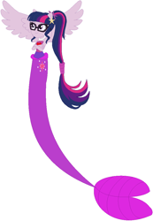 Size: 704x1018 | Tagged: safe, artist:selenaede, artist:user15432, base used, character:twilight sparkle, character:twilight sparkle (scitwi), species:eqg human, my little pony:equestria girls, clothing, fins, glasses, hasbro, hasbro studios, jewelry, long tail, mermaid, mermaid princess, mermaid sci-twi, mermaid tail, mermaidized, necklace, pearl necklace, ponied up, scitwilicorn, species swap, starfish, tail, wings
