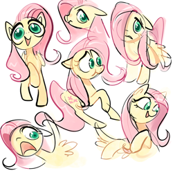 Size: 1000x1000 | Tagged: safe, artist:glacierclear, character:fluttershy, species:pegasus, species:pony, bust, expressions, female, mare, raised hoof, simple background, sketch, sketch dump, solo, white background