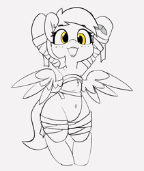 Size: 2228x2640 | Tagged: safe, artist:pabbley, character:derpy hooves, species:pegasus, species:pony, 30 minute art challenge, armpits, blushing, clothing, costume, female, frog (hoof), hoofbutt, lineart, mare, mummy, partial color, simple background, solo, underhoof, white background