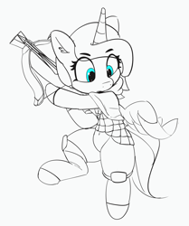 Size: 3061x3658 | Tagged: safe, artist:pabbley, character:princess luna, species:pony, armor, crossbow, female, mare, monochrome, s1 luna, simple background, sketch, solo