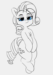 Size: 2914x4113 | Tagged: safe, artist:pabbley, character:rarity, species:pony, species:unicorn, chest fluff, female, gray background, lineart, mare, monochrome, simple background, solo