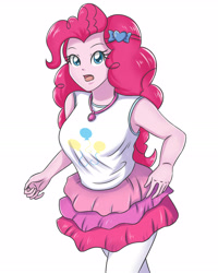 Size: 2598x3248 | Tagged: safe, artist:sumin6301, character:pinkie pie, g4, my little pony: equestria girls, my little pony:equestria girls, breasts, busty pinkie pie, clothing, cute, diapinkes, female, geode of sugar bombs, legs, looking at you, open mouth, pantyhose, simple background, skirt, solo, white background