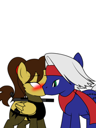 Size: 600x800 | Tagged: safe, artist:dekomaru, oc, oc only, oc:danzo, oc:hattori, species:earth pony, species:pegasus, species:pony, tumblr:ask twixie, ask, blushing, blushing profusely, comic, cropped, female, kissing, male, mare, oc x oc, shipping, stallion, straight, tumblr