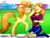 Size: 1360x1020 | Tagged: safe, artist:the-butch-x, character:carrot top, character:golden harvest, character:orange sherbette, species:earth pony, species:eqg human, species:human, species:pony, g4, my little pony:equestria girls, angry, background human, background pony, bow, breasts, busty carrot top, carrot, clothing, cross-popping veins, female, floppy ears, food, force feeding, hair bow, human ponidox, kneeling, ponidox, profile, self ponidox, shirt, shorts, shove, sports, uniform