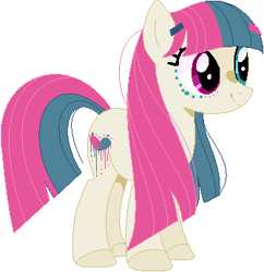 Size: 335x346 | Tagged: safe, artist:nocturna76, artist:selenaede, base used, oc, oc only, oc:cotton candy (ice1517), parent:blossomforth, species:earth pony, species:pony, icey-verse, face paint, female, hairpin, heterochromia, magical lesbian spawn, makeup, mare, next generation, offspring, parent:trapeze star, simple background, solo, white background