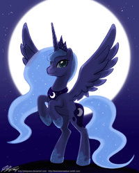 Size: 900x1124 | Tagged: safe, artist:johnjoseco, character:princess luna, species:alicorn, species:pony, g4, adobe imageready, backlighting, female, mare, moon, rearing, solo, spread wings, wings