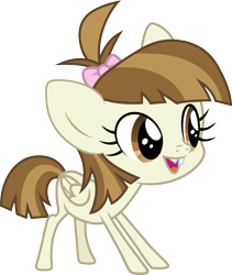Size: 3000x3562 | Tagged: safe, artist:cloudyglow, character:featherweight, species:pegasus, species:pony, bow, cute, featherbetes, female, filly, foal, hair bow, open mouth, rule 63, rule63betes, simple background, smiling, solo, transparent background