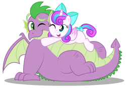 Size: 1600x1112 | Tagged: safe, artist:aleximusprime, character:princess flurry heart, character:spike, species:alicorn, species:dragon, species:pony, adult, adult spike, bow, chubby, cute, dawwww, fat, fat spike, female, filly, filly flurry heart, flurry heart's story, glomp, hug, older, older spike, plump, simple background, transparent background, uncle spike, vector, winged spike