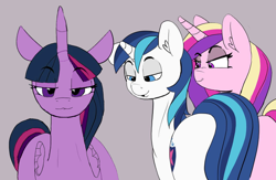 Size: 924x602 | Tagged: safe, artist:pabbley, edit, editor:gutovi, character:princess cadance, character:shining armor, character:twilight sparkle, character:twilight sparkle (alicorn), species:alicorn, species:pony, species:unicorn, ship:shiningcadance, ship:shiningsparkle, bisexual, brother and sister, distracted boyfriend meme, eyes on the prize, female, incest, lesbian, male, mare, meme, polyamory, ponified meme, shipping, smiling, smug, stallion, straight, twiarmordance, twicest