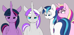 Size: 1267x602 | Tagged: safe, artist:pabbley, edit, editor:gutovi, character:princess cadance, character:shining armor, character:twilight sparkle, character:twilight sparkle (alicorn), character:twilight velvet, species:alicorn, species:pony, species:unicorn, ship:shiningcadance, ship:shiningsparkle, ship:shiningvelvet, bisexual, brother and sister, distracted boyfriend meme, eyes on the prize, female, incest, lesbian, male, mare, meme, mother and son, polyamory, ponified meme, shipping, smiling, smug, stallion, straight, twicest