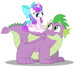 Size: 3783x3433 | Tagged: safe, artist:aleximusprime, character:princess flurry heart, character:spike, species:alicorn, species:dragon, species:pony, bow, chubby, cute, duo, fat, fat spike, female, filly, filly flurry heart, flurry heart's story, flurrybetes, future, hair bow, male, older, older flurry heart, older spike, piggyback ride, plump, ponies riding dragons, riding, simple background, transparent background, vector, winged spike