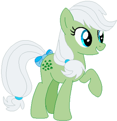 Size: 370x385 | Tagged: safe, artist:selenaede, artist:tinrobo, artist:user15432, base used, character:applejack, character:minty (g1), species:earth pony, species:pony, g1, g4, bow, cute, female, g1 to g4, generation leap, hasbro, hasbro studios, mare, mintabetes, raised hoof, simple background, tail bow, white background