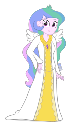 Size: 625x1100 | Tagged: safe, artist:dm29, character:princess celestia, character:principal celestia, my little pony:equestria girls, blep, clothing, commission, dress, female, gown, sillestia, silly, simple background, solo, tongue out, transparent background, wings