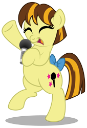 Size: 2087x3075 | Tagged: safe, artist:aleximusprime, oc, oc only, species:earth pony, species:pony, eyes closed, female, hoof hold, michelle creber, microphone, open mouth, simple background, singing, solo, transparent background, underhoof